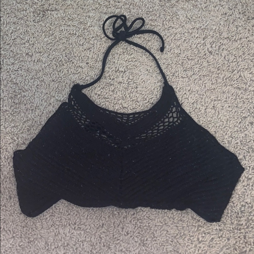 BLACK KNIT BATHING SUIT TOP